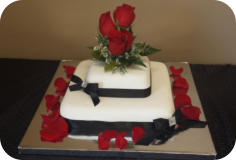 Square Wedding Cake with Fresh Red Roses